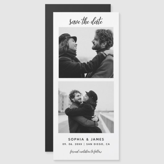 Moderne Fotostrip Magnetische bruiloft Sla de datu (Voorkant / Achterkant)