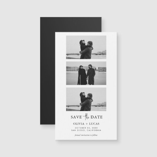 Moderne Fotostrip Magnetische Trouw Save The Date (Voorkant / Achterkant)
