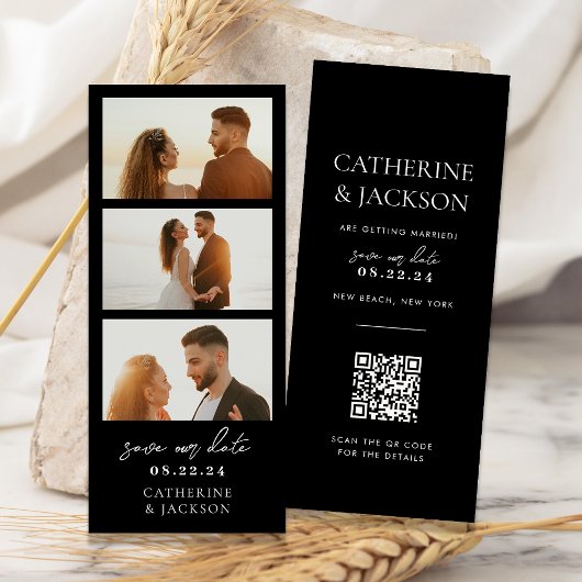 Moderne Fotostrip QR Code Huwelijk Save the Date
