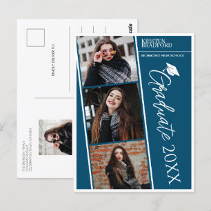 Moderne fotostrips blauw Afstuderen aankondiging Briefkaart