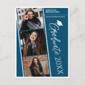 Moderne fotostrips blauw Afstuderen aankondiging Briefkaart (Voorkant)