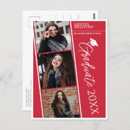 Moderne fotostrips rood Afstuderen aankondiging Briefkaart