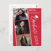 Moderne fotostrips rood Afstuderen aankondiging Briefkaart (Voorkant / Achterkant)
