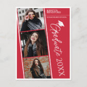 Moderne fotostrips rood Afstuderen aankondiging Briefkaart (Voorkant)