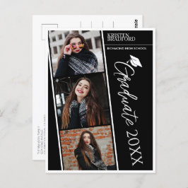 Moderne fotostrips Zwart Afstuderen Aankondiging Briefkaart