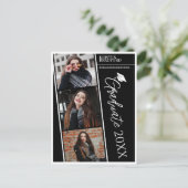 Moderne fotostrips Zwart Afstuderen Aankondiging Briefkaart (Staand voorkant)