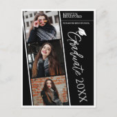 Moderne fotostrips Zwart Afstuderen Aankondiging Briefkaart (Voorkant)