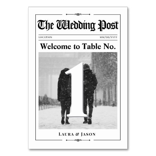 Moderne Fototafel Nummer Kaart Trouwkrant (Achterkant)