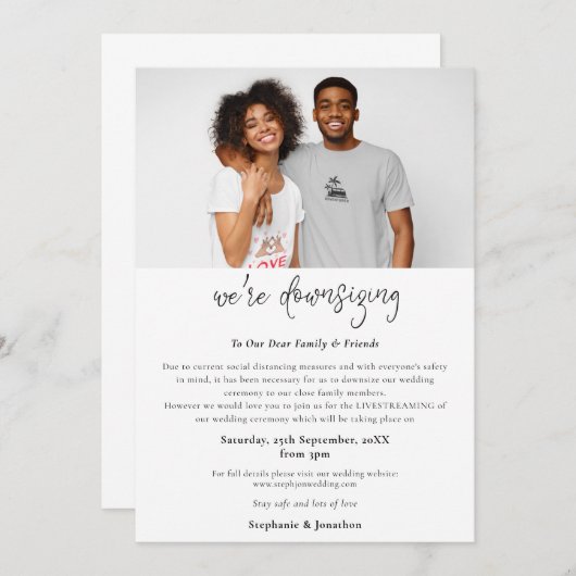 Moderne fototekst voor het verkleinen van een trou aankondiging (Voorkant / Achterkant)