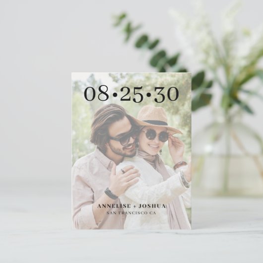 Moderne fototypografie bruiloft met behoud van dat aankondigingskaart (Staand voorkant)