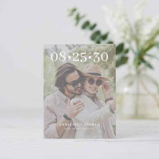 Moderne fototypografie bruiloft met behoud van dat aankondigingskaart (Staand voorkant)