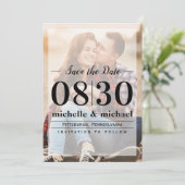 Moderne Fototypografie Huwelijk Custom Save The Date (Staand voorkant)