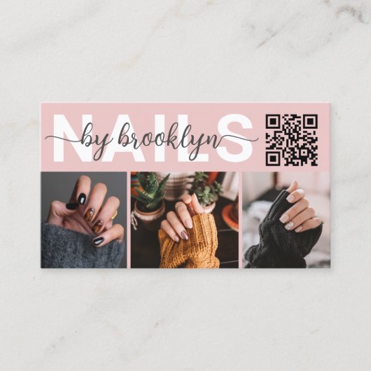 Moderne Fototypografie QR Code Nail Artist Visitekaartje (Voorkant)
