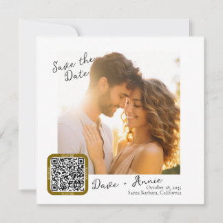 Moderne fotovierkant met QR-code Save The Date