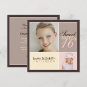 Moderne fotovierkant Sweet Sixteen Birthday Party Kaart (Voorkant / Achterkant)