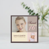 Moderne fotovierkant Sweet Sixteen Birthday Party Kaart (Staand voorkant)