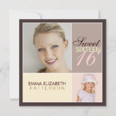 Moderne fotovierkant Sweet Sixteen Birthday Party Kaart (Voorkant)