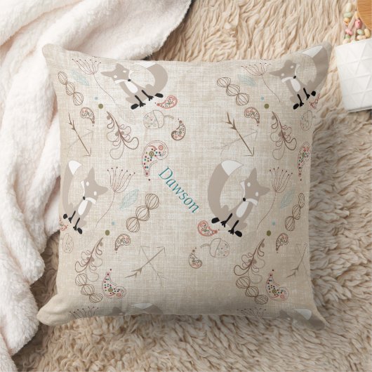 moderne fox orn Woodland Tan Gray Pillow Kussen (Deken)