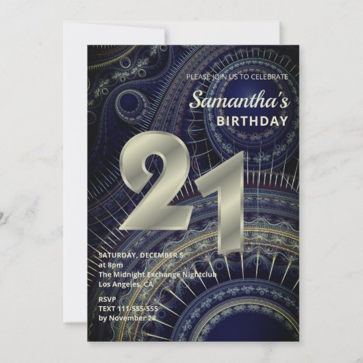 Moderne Fractal 21e Verjaardag uitnodiging (Voorkant)