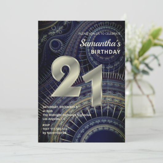 Moderne Fractal 21e Verjaardag uitnodiging (Staand voorkant)