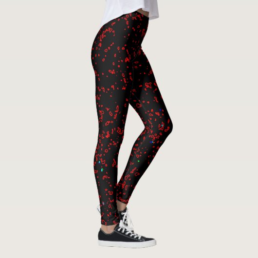 Moderne Fractal Art Rode Patronen Zwart Stijlvol Leggings (Rechts)