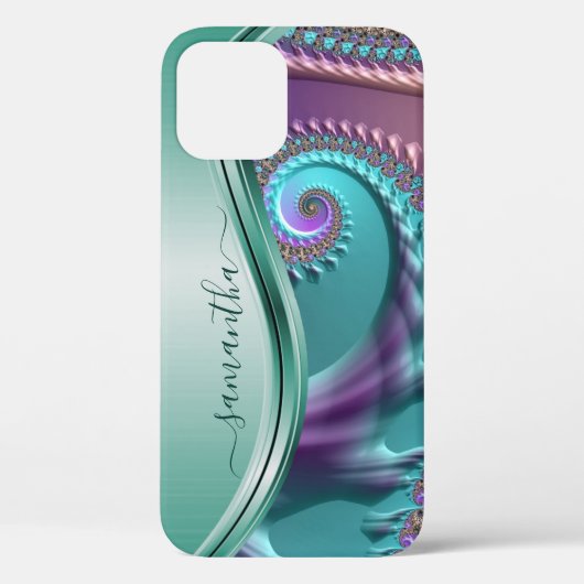 Moderne Fractal Blauwgroen Paarse handgeschreven n Case-Mate iPhone Case (Achterkant)
