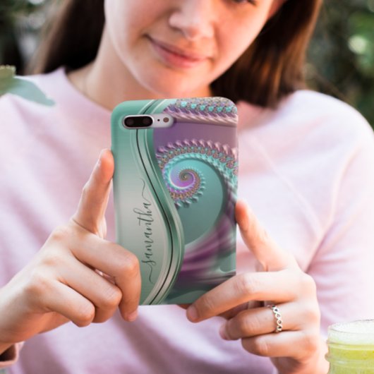 Moderne Fractal Blauwgroen Paarse handgeschreven n Case-Mate iPhone Case