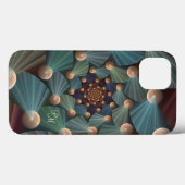Moderne Fractal Bruine Kunst, Lei, Blauw Monogram Case-Mate iPhone Case (Achterkant (horizontaal))