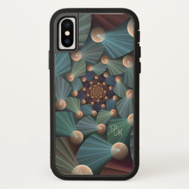 Moderne Fractal Bruine Kunst, Lei, Blauw Monogram iPhone 13 Hoesje
