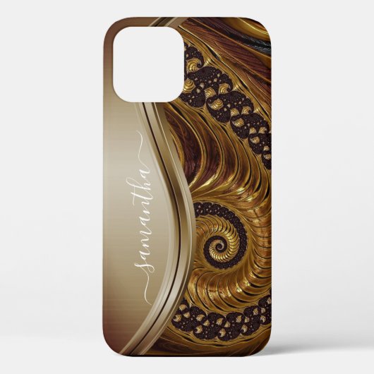 Moderne Fractal Gold Handgeschreven Naam Case-Mate iPhone Case (Achterkant)