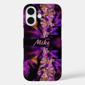 Moderne fractal in zwart en paars, gepersonaliseer Case-Mate iPhone case (Achterkant)