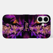 Moderne fractal in zwart en paars, gepersonaliseer Case-Mate iPhone case (Achterkant (horizontaal))