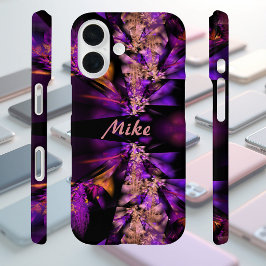Moderne fractal in zwart en paars, gepersonaliseer iPhone 16 hoesje