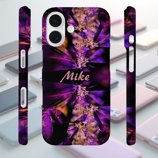 Moderne fractal in zwart en paars, gepersonaliseer Case-Mate iPhone case