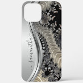Moderne Fractal Zilver Goud Handgeschreven Naam Case-Mate iPhone Case (Achterkant)
