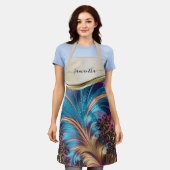 Moderne Fractale Blauwe Gouden Handgeschreven Naam Schort (Gedragen)