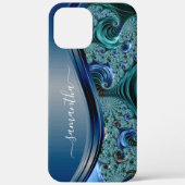 Moderne fractale blauwe handgeschreven naam Case-Mate iPhone case (Achterkant)