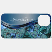 Moderne fractale blauwe handgeschreven naam Case-Mate iPhone case (Achterkant (horizontaal))