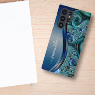 Moderne fractale blauwe handgeschreven naam samsung galaxy s10 hoesje
