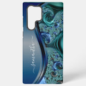 Moderne fractale blauwe handgeschreven naam samsung galaxy hoesje (Achterkant)