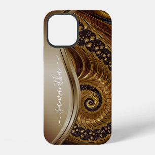 Moderne Fractale Gouden Handgeschreven Naam iPhone 12 Hoesje