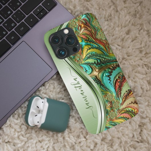Moderne fractale groene handgeschreven naam Case-Mate iPhone case