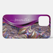 Moderne Fractale Paarse Handgeschreven Naam Case-Mate iPhone Case (Achterkant (horizontaal))