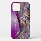 Moderne Fractale Paarse Handgeschreven Naam Case-Mate iPhone Case (Achterkant)