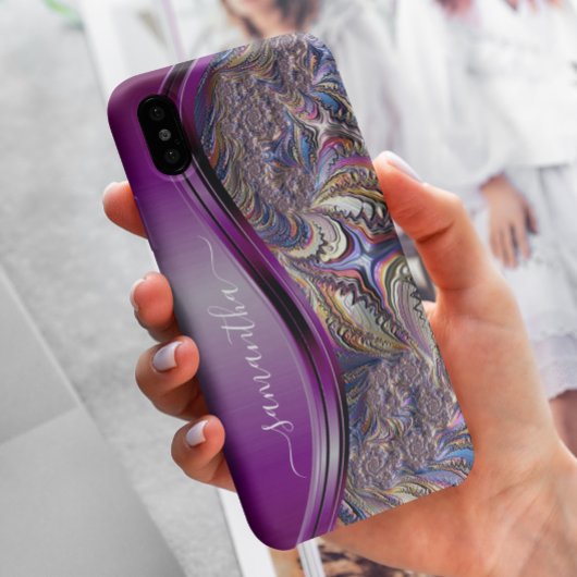 Moderne Fractale Paarse Handgeschreven Naam Case-Mate iPhone Case