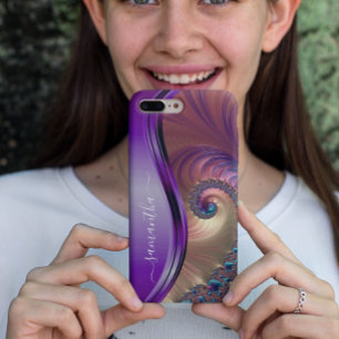 Moderne Fractale Paarse Handgeschreven Naam Case-Mate iPhone Case