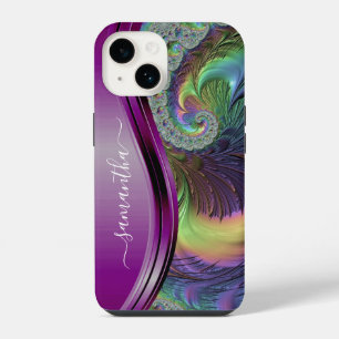 Moderne Fractale Paarse Handgeschreven Naam iPhone 14 Hoesje
