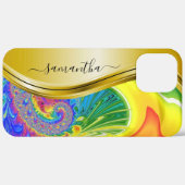 Moderne fractale Rainbow Yellow Monogram Case-Mate iPhone Case (Achterkant (horizontaal))