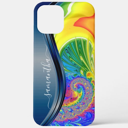 Moderne Fractale Regenboog Blauwe Handgeschreven N Case-Mate iPhone Case (Achterkant)
