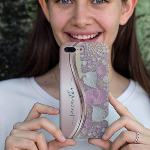 Moderne Fractale Roze Gouden Handgeschreven Naam Case-Mate iPhone Case